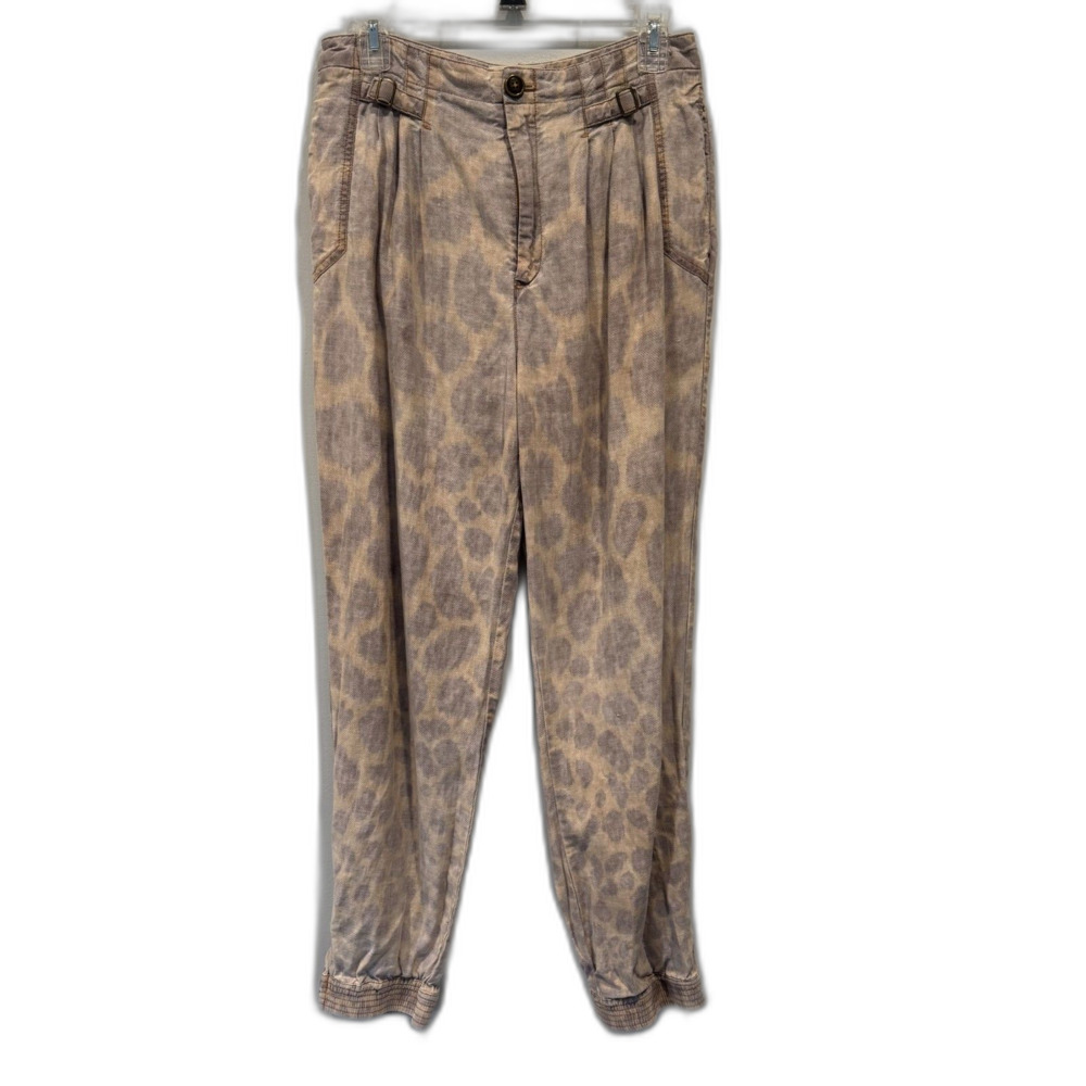 Anthropologie Tamarind Trouser Joggers Pants Giraffe Print Linen Tan Women 8